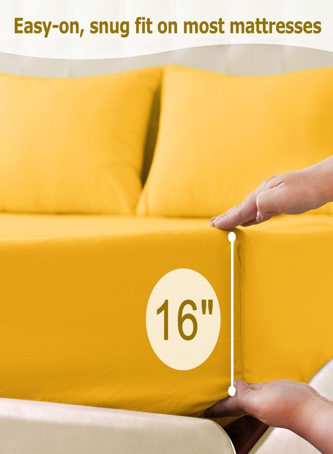 Homilay Twin Size Bed Sheet Set - 3-Piece Soft Microfiber Sheets with Deep Pockets, Cooling Technology, and Wrinkle-Free Pillowcase. Hotel-Quality, Durable Bedding, Spectra Yellow - Image 4