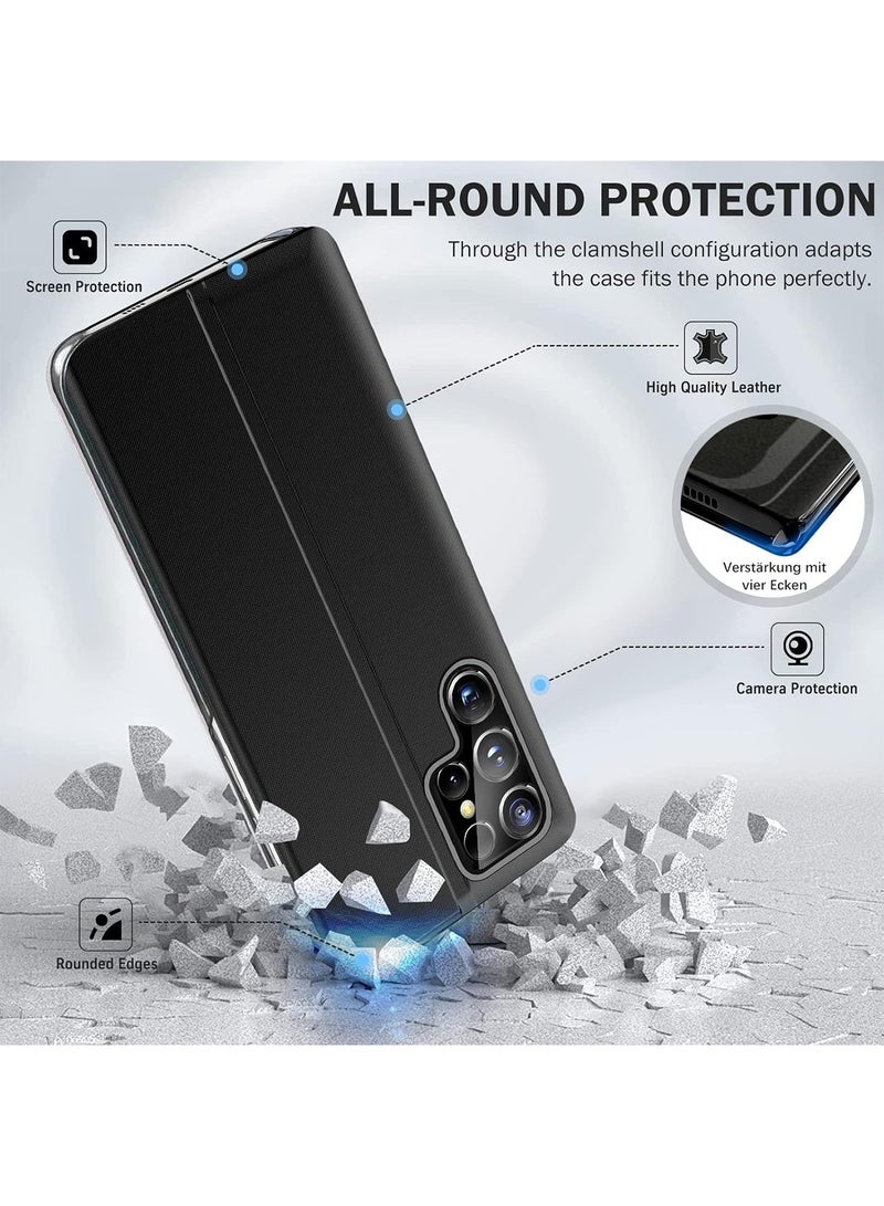 Aookay for Samsung Galaxy S25 Ultra Case with Kickstand, Luxury Flip Slim Mirror View Clear Smart Window for Samsung Galaxy S25 Ultra Cover (Black) - Image 2