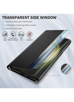 Aookay for Samsung Galaxy S25 Ultra Case with Kickstand, Luxury Flip Slim Mirror View Clear Smart Window for Samsung Galaxy S25 Ultra Cover (Black)  - Image 3