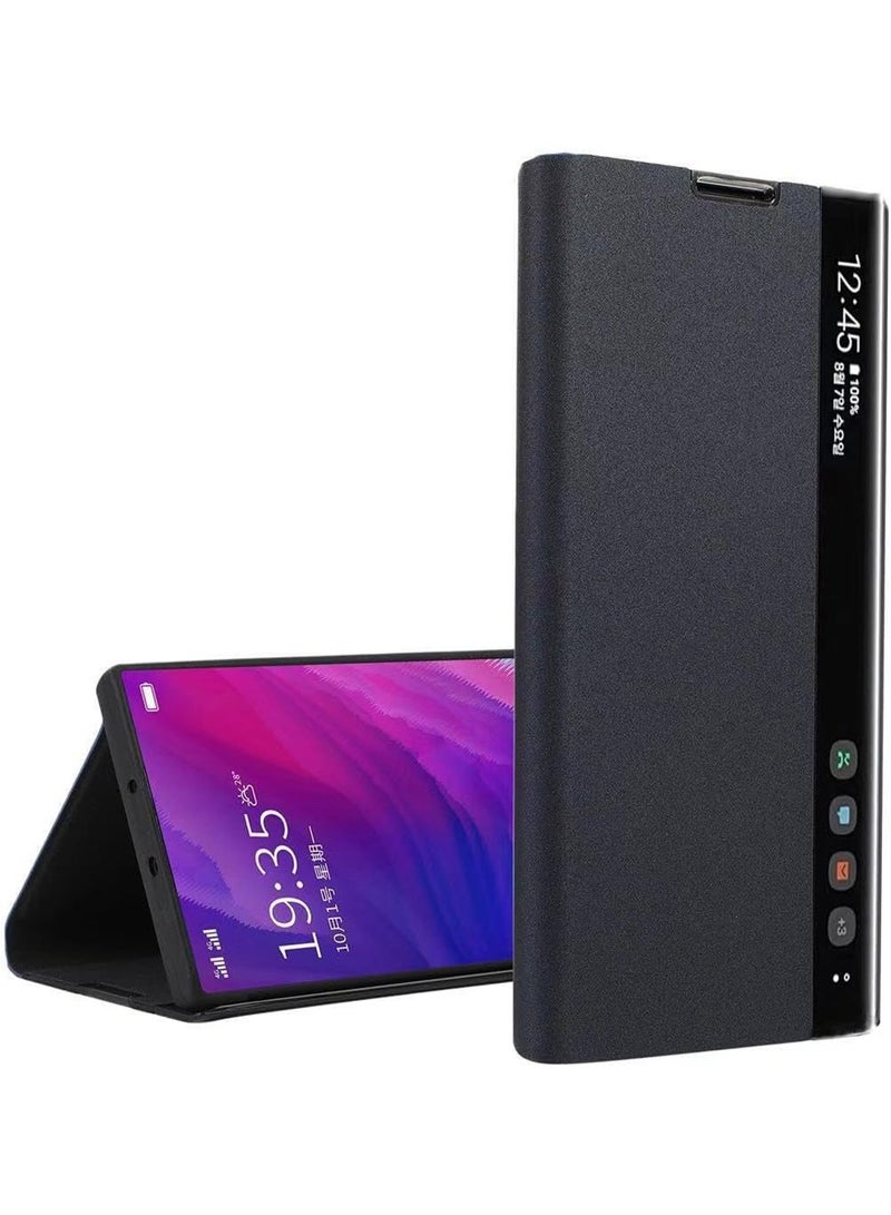 Aookay for Samsung Galaxy S25 Ultra Case with Kickstand, Luxury Flip Slim Mirror View Clear Smart Window for Samsung Galaxy S25 Ultra Cover (Black) - Image 4