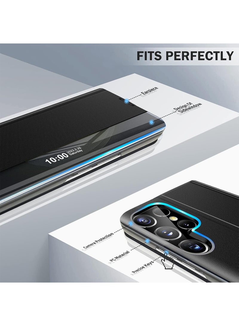 Aookay for Samsung Galaxy S25 Ultra Case with Kickstand, Luxury Flip Slim Mirror View Clear Smart Window for Samsung Galaxy S25 Ultra Cover (Black) - Image 5