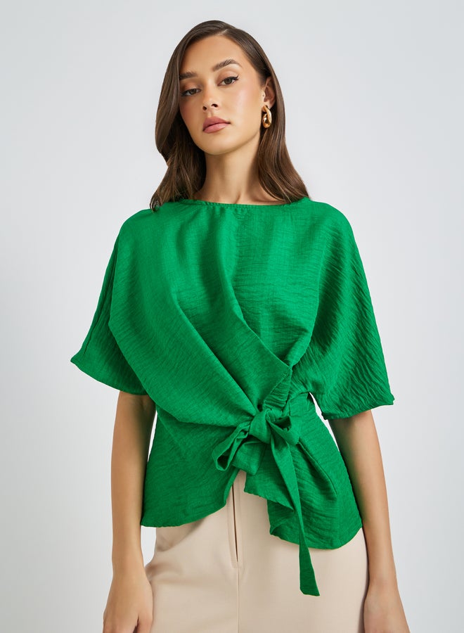 Take Two Solid Asymmetric Hem Wrap Blouse  - Image 1