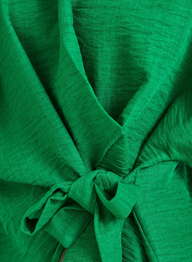 Take Two Solid Asymmetric Hem Wrap Blouse  - Image 3