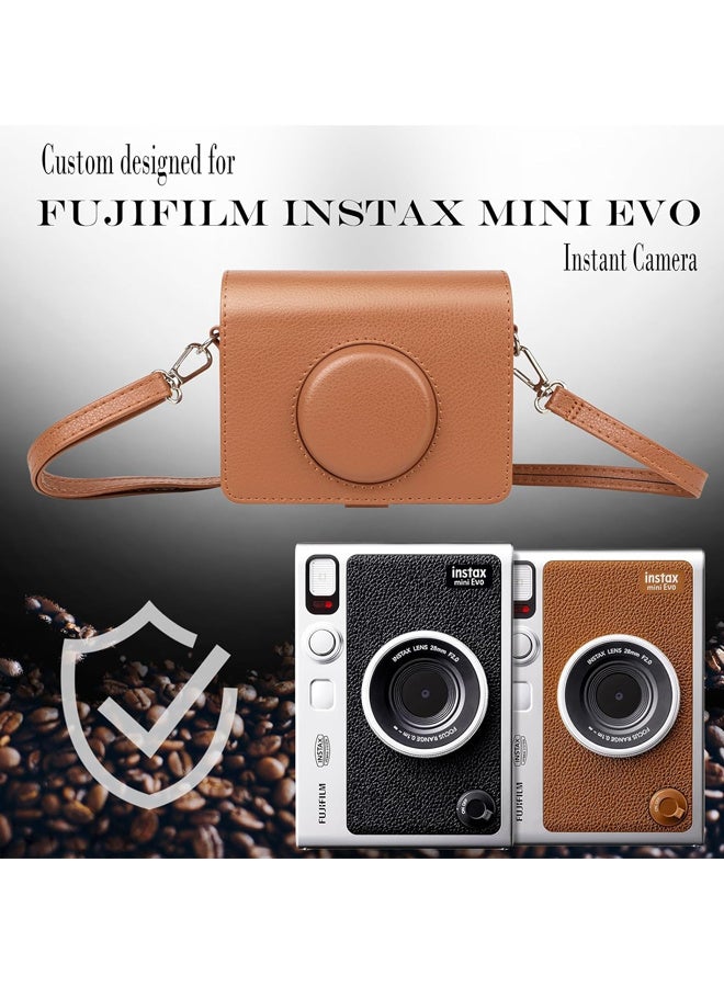 Bincoo Case for Fuji Mini EVO Instant Camera - Lychee Texture Premium PU Leather Fuji Mini EVO Camera Case with Adjustable Shoulder Strap & Coin Purse - Brown  - Image 2