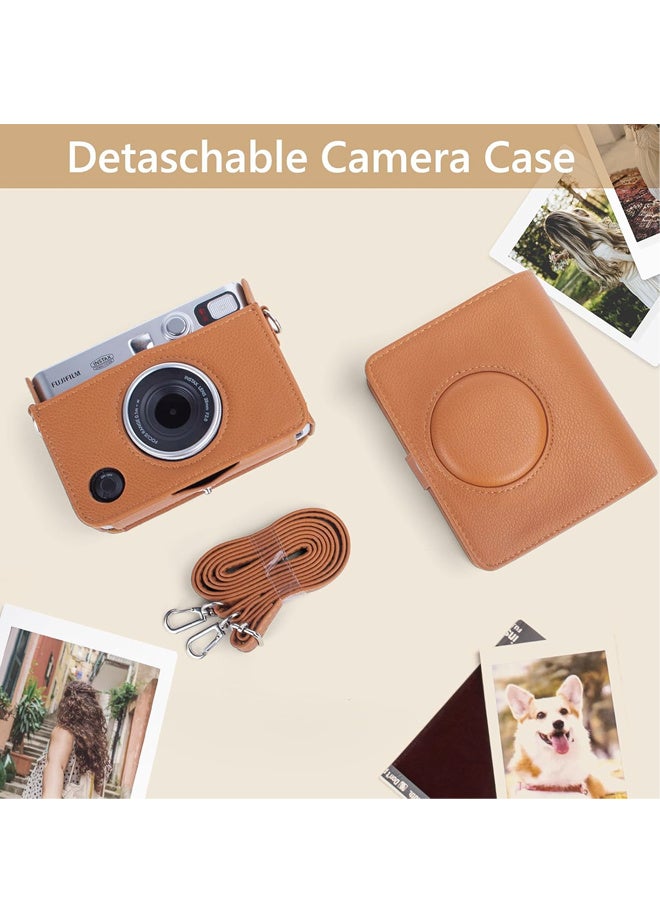 Bincoo Case for Fuji Mini EVO Instant Camera - Lychee Texture Premium PU Leather Fuji Mini EVO Camera Case with Adjustable Shoulder Strap & Coin Purse - Brown  - Image 4