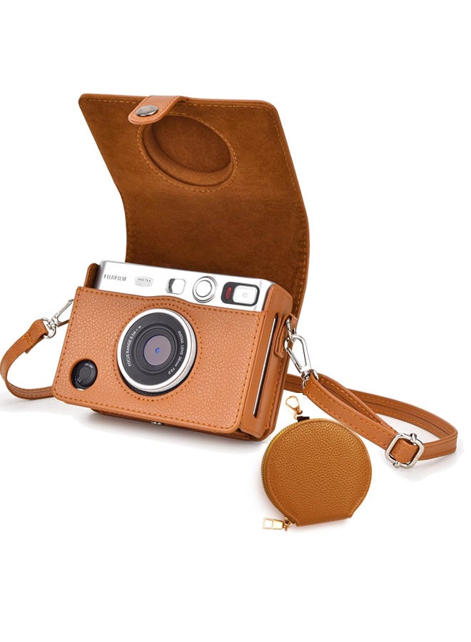 Bincoo Case for Fuji Mini EVO Instant Camera - Lychee Texture Premium PU Leather Fuji Mini EVO Camera Case with Adjustable Shoulder Strap & Coin Purse - Brown  - Image 1