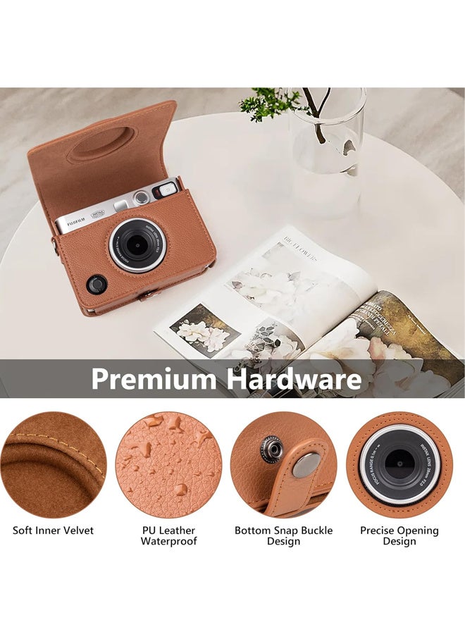 Bincoo Case for Fuji Mini EVO Instant Camera - Lychee Texture Premium PU Leather Fuji Mini EVO Camera Case with Adjustable Shoulder Strap & Coin Purse - Brown  - Image 3