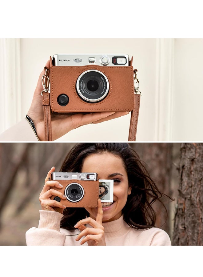 Bincoo Case for Fuji Mini EVO Instant Camera - Lychee Texture Premium PU Leather Fuji Mini EVO Camera Case with Adjustable Shoulder Strap & Coin Purse - Brown - Image 3