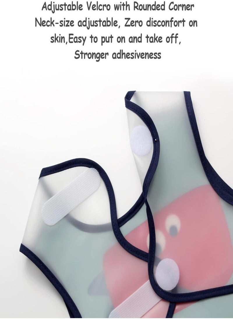 2 Pack Waterproof Baby Bibs, Toddler Waterproof Bib Set with Crumb Catcher Pocket, Vest Type with Adjustable Easy Wear, Removable Stay-open Catch Tray, Bib from 6 Months to 3 Years Old