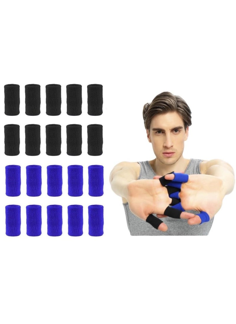 RATSAW Finger Sleeves 20 PCS Finger Sleeves Protectors Sport Finger Sleeves Thumb Brace Support Finger Brace Elastic Thumb Sleeves for Relieving Pain Arthritis Trigger Finger Black and Sapphire blue  - Image 1