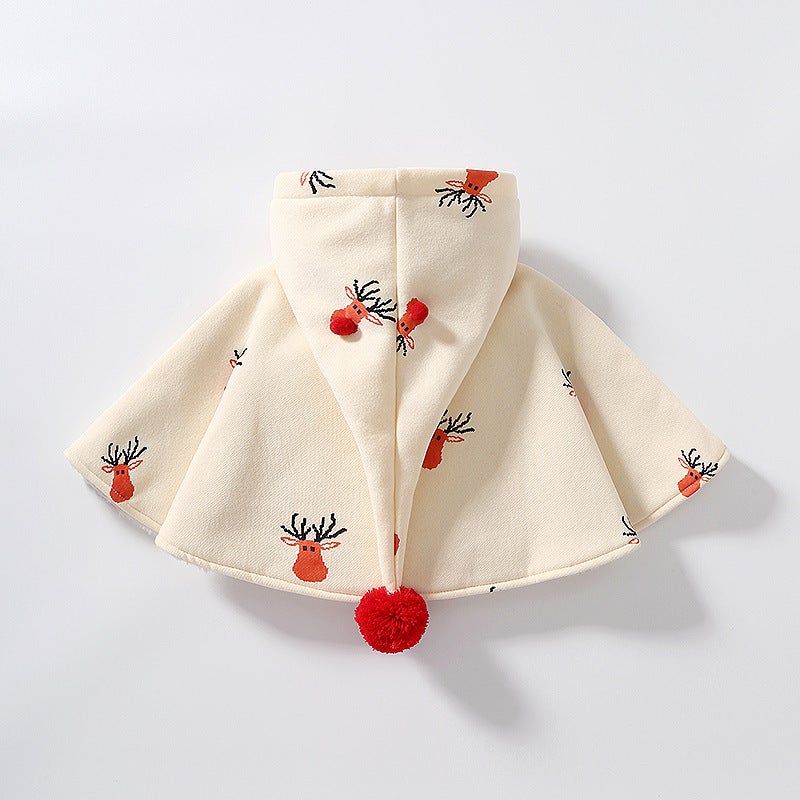 Baby Cloak Autumn and Winter Korean Style Cartoon Christmas Reindeer Fleece-Lined Warm Thickened Coat Children''s Cape Cloak Style - Image 4