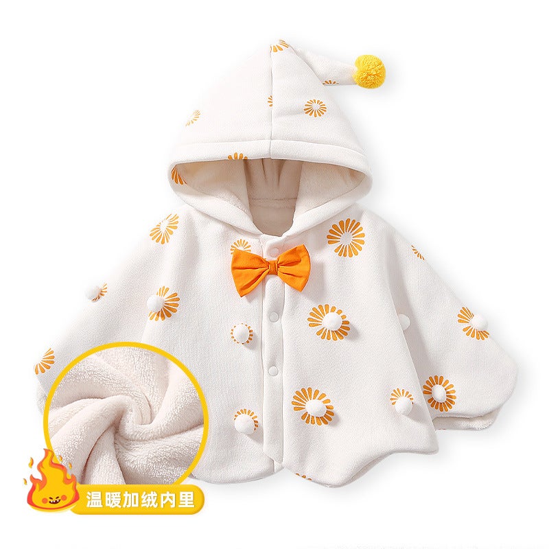Baby Cloak Autumn and Winter Korean Style Cartoon Christmas Reindeer Fleece-Lined Warm Thickened Coat Children''s Cape Cloak Style - Image 1