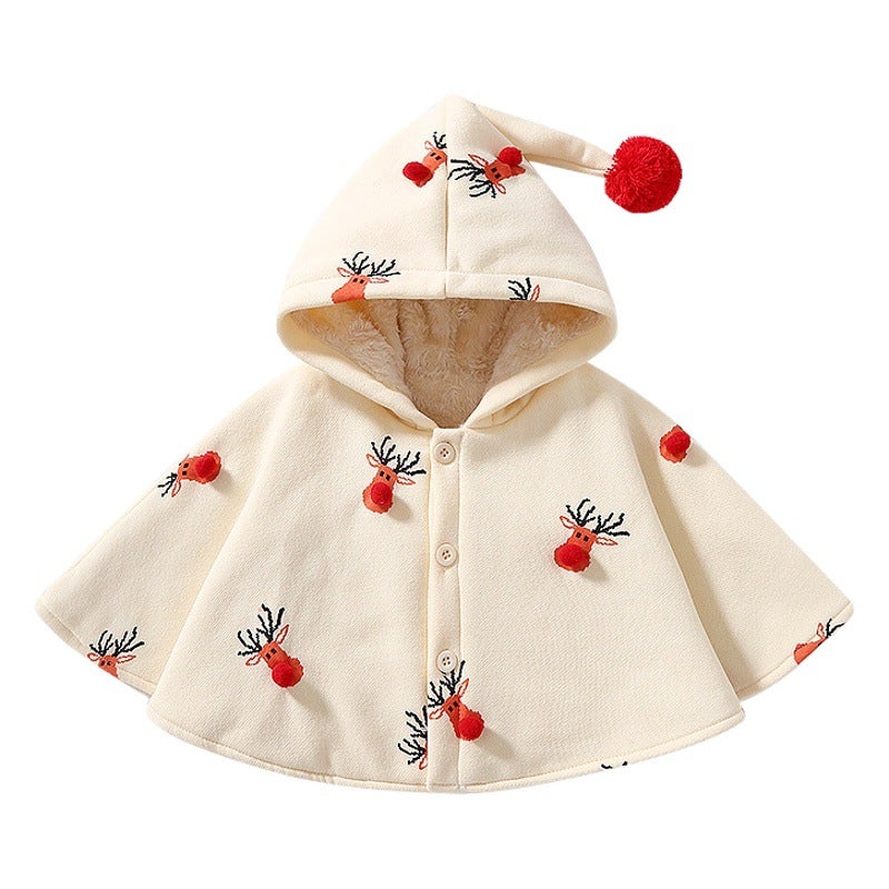 Baby Cloak Autumn and Winter Korean Style Cartoon Christmas Reindeer Fleece-Lined Warm Thickened Coat Children''s Cape Cloak Style - Image 2