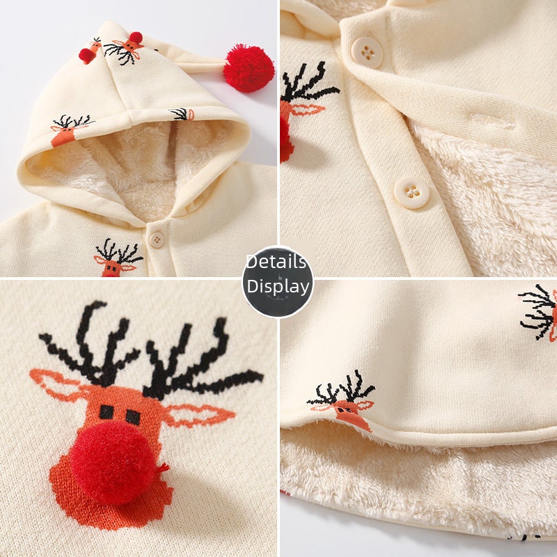 Baby Cloak Autumn and Winter Korean Style Cartoon Christmas Reindeer Fleece-Lined Warm Thickened Coat Children''s Cape Cloak Style - Image 5