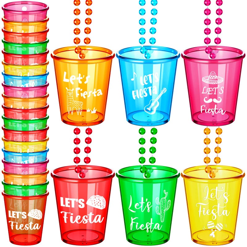 Sureio 12 Packs Lets Fiesta Shot Glass Necklaces Bead Cinco De Mayo Necklace Plastic Shot Glasses Party Necklaces Mexican Cup for Bachelorette Fiesta Party Favors Supplies Multi Color