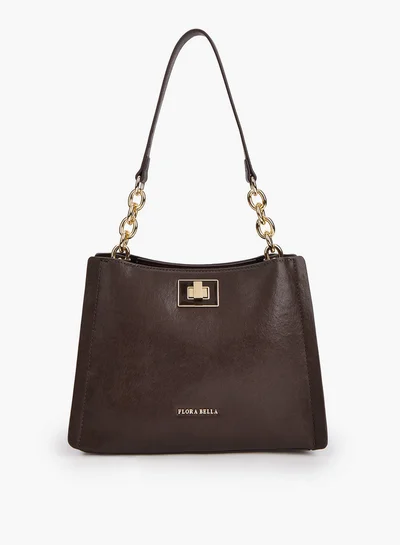 Flora Bella By Shoexpress Solid Tote Bag with Chain Accented Handle and Zip Closure