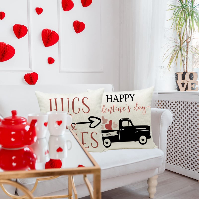 Hlonon Valentines Day Pillow Covers 20 x 20 Inches Set of 4 - Red Heart Truck Decor and Love Arrow Decor Throw Pillow Covers for Sofa Couch Cushion Cover - Image 5
