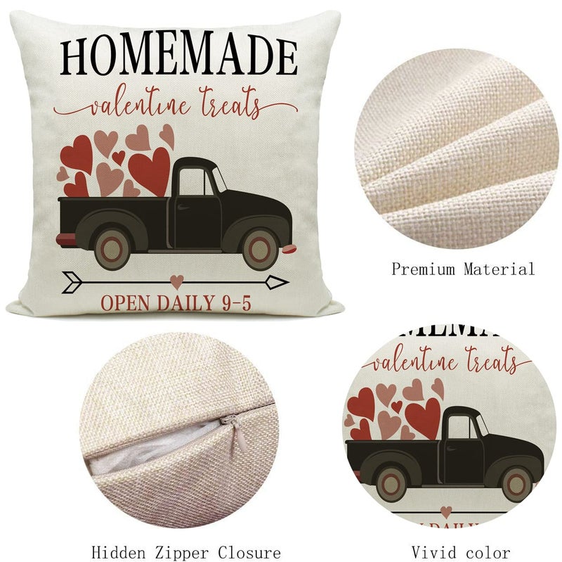 Hlonon Valentines Day Pillow Covers 20 x 20 Inches Set of 4 - Red Heart Truck Decor and Love Arrow Decor Throw Pillow Covers for Sofa Couch Cushion Cover - Image 2