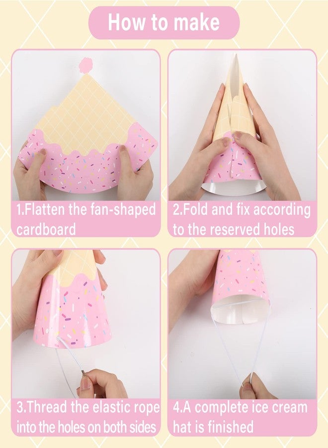 Tevxj 24PCS Ice Cream Party Hats for Happy Birthday Party Supplies Colorful Paper Ice Cream Themed Cone Birthday Hats Decorations for Kids and Adults Baby Shower Bridal Shower Favor - Image 4