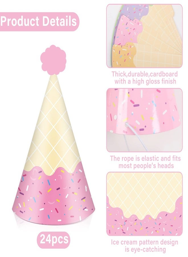 Tevxj 24PCS Ice Cream Party Hats for Happy Birthday Party Supplies Colorful Paper Ice Cream Themed Cone Birthday Hats Decorations for Kids and Adults Baby Shower Bridal Shower Favor - Image 3