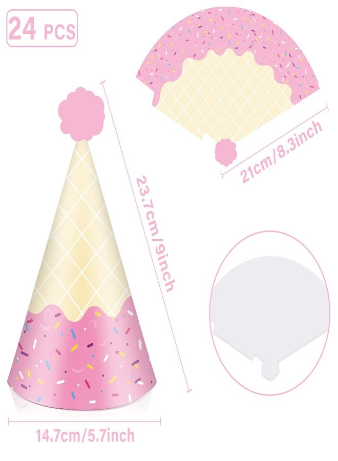 Tevxj 24PCS Ice Cream Party Hats for Happy Birthday Party Supplies Colorful Paper Ice Cream Themed Cone Birthday Hats Decorations for Kids and Adults Baby Shower Bridal Shower Favor - Image 2
