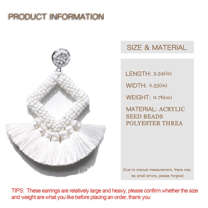 YBMYCM Long Tassel Earrings Statement Bohemian Pom Ball Handmade Drop Dangle Earrings for Women - Image 3