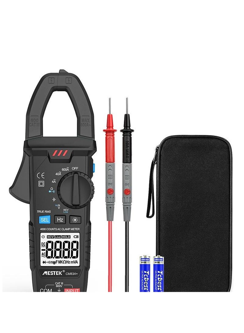 MESTEK Smart Digital Clamp Meter Tester 600A Current 600V AC/DC Voltage&Current Capacitance Resistance Continuity Measurement Data Hold Backlight NCV Live Wire Multimeter CM83A+(Black) - Image 1