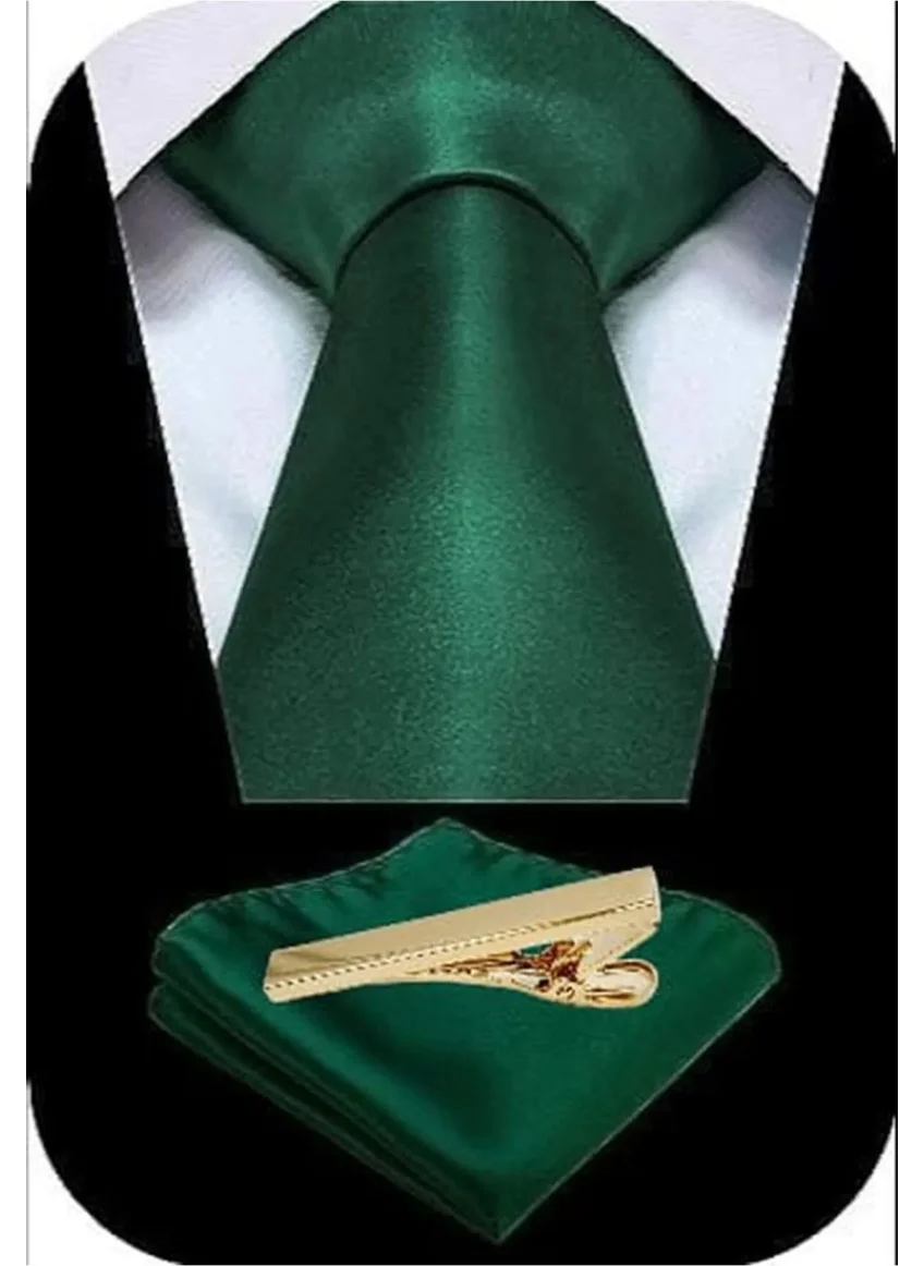 Tezzgelsin Men's Satin Tie Handkerchief and Gold Steel Tie Clip Set