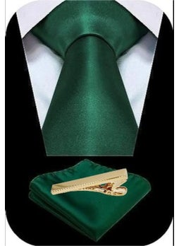 Tezzgelsin Men's Satin Tie Handkerchief and Gold Steel Tie Clip Set  - Image 2