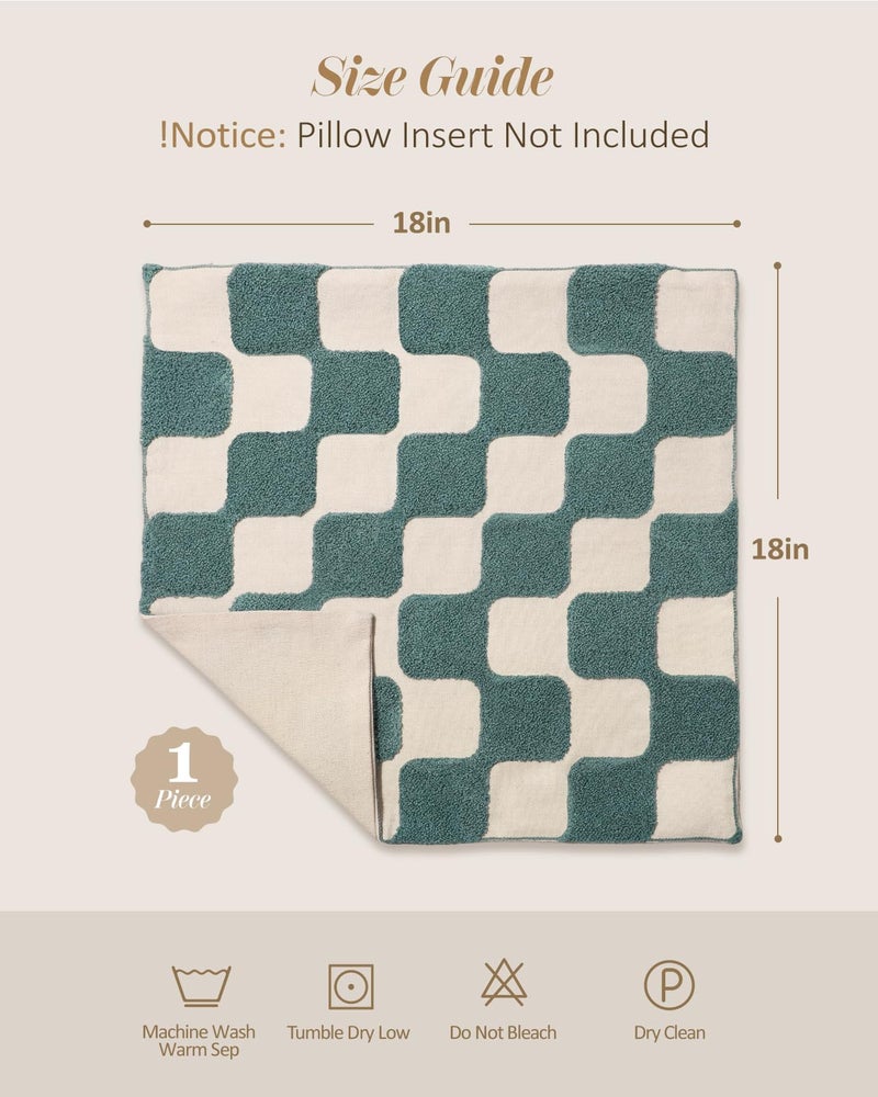 Kokaaee Embroidered Throw Pillow Cover 18x18 Inch - Modern Geometric Decorative Pillow Cover with Zipper for Sofa Couch Living Room Chair Bed Car Aesthetic Design Pillow Case, Green Plaid - Image 4