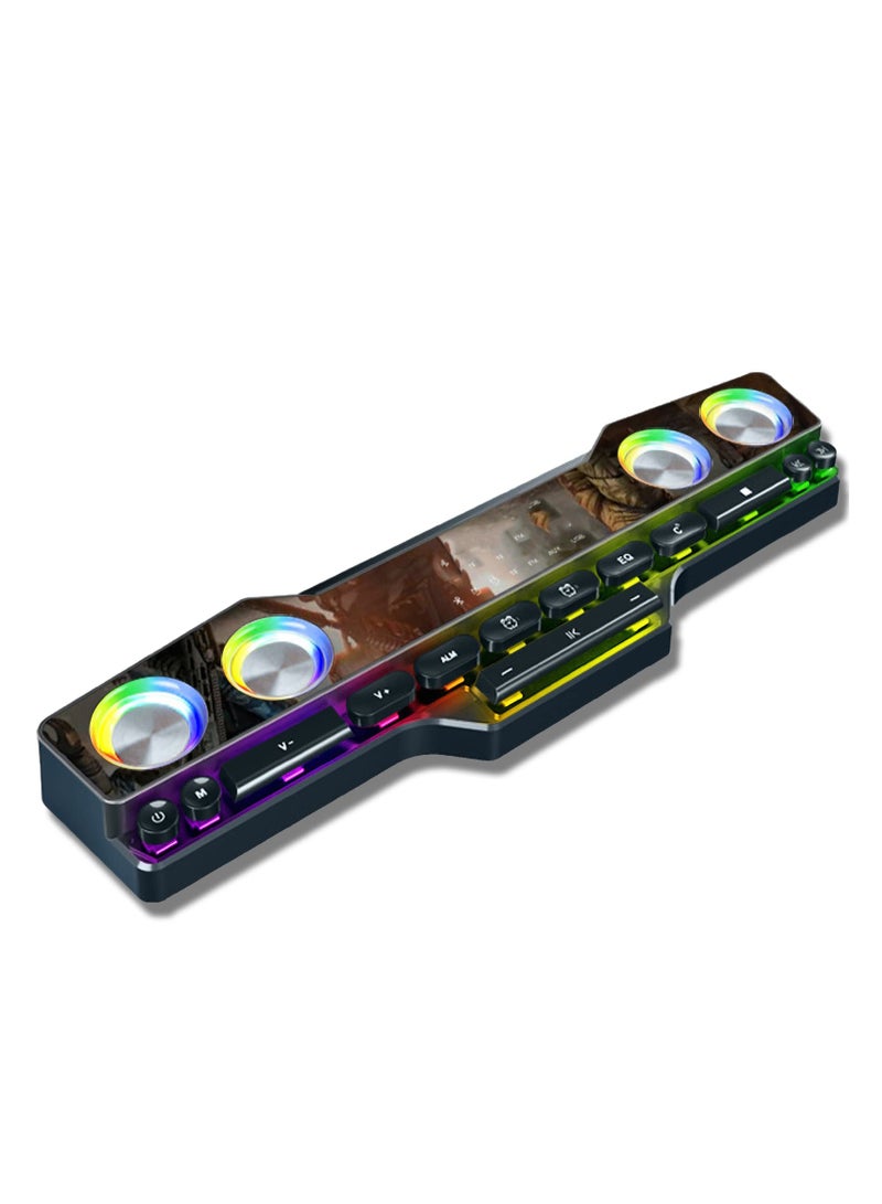 Wireless Gaming Speakers Bluetooth 5.0 PC Laptop Subwoofer with Cool lighting Dynamic RGB Sound 13 Mechanical Keys Long Endurance 4D HiFi Stereo Sound Alarm Clock FM for Computer Projector Phone  - Image 1