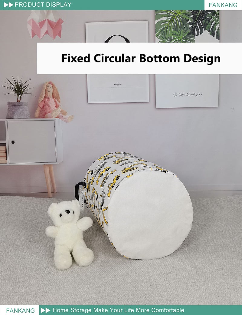 FANKANG Storage Basket, Nursery Hamper Canvas Laundry Basket Foldable with Waterproof PE Coating Large Storage Baskets for Kids Boys and Girls, Office, Bedroom, Clothes,Toysï¼ˆexcavatorï¼‰ - Image 5