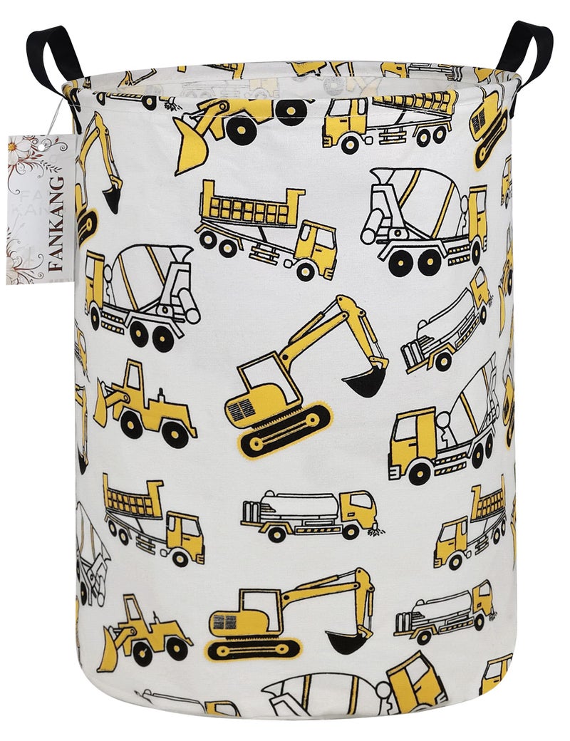 FANKANG Storage Basket, Nursery Hamper Canvas Laundry Basket Foldable with Waterproof PE Coating Large Storage Baskets for Kids Boys and Girls, Office, Bedroom, Clothes,Toysï¼ˆexcavatorï¼‰ - Image 1
