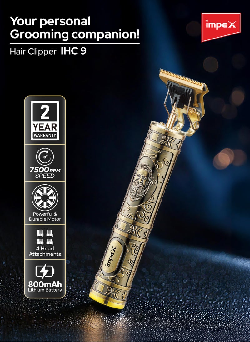 Impex Professional Hair Clipper with 7500RPM Trimmer Durable Motor, 4 Head Attachments (1.5, 2, 3, 4 mm), Type C Charging Port, Zinc Alloy Body, 800mAh Lithium Battery, 5W Power - IHC9 - Image 2