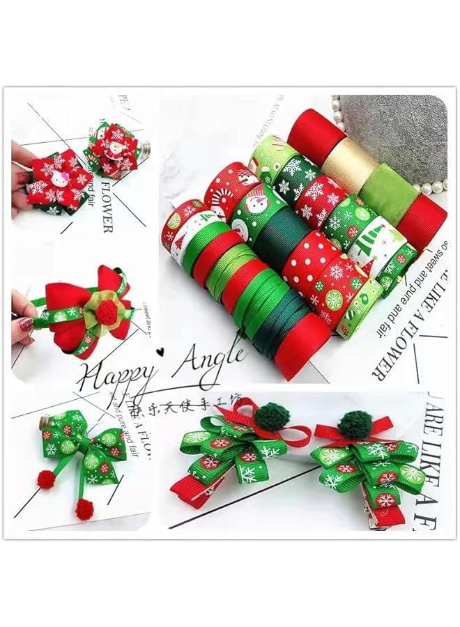 Ribbon 20 Yards (20x1yd) 3/8 - 1.5 Printed Snowflake  Trees Santa Clause Pattern - Image 3