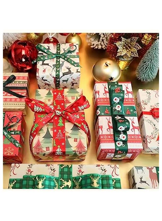 Ribbon 20 Yards (20x1yd) 3/8 - 1.5 Printed Snowflake  Trees Santa Clause Pattern - Image 4