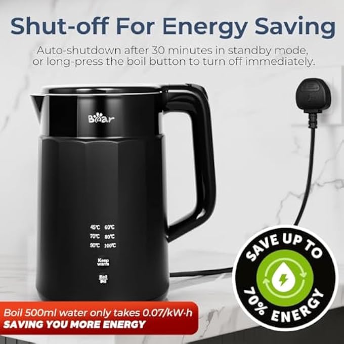 Bear Electric Kettle 1800W2200W 17L 45C~100C 6 Temperatures Control Kettle With AutoShut Off And Keep Warm Function304 Stainless Steel Dry Protection Bpa Free Smart Fast Boil Black Kettle - Image 4