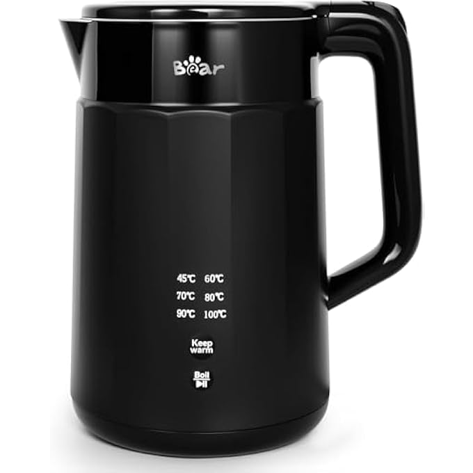 Bear Electric Kettle 1800W2200W 17L 45C~100C 6 Temperatures Control Kettle With AutoShut Off And Keep Warm Function304 Stainless Steel Dry Protection Bpa Free Smart Fast Boil Black Kettle - Image 1