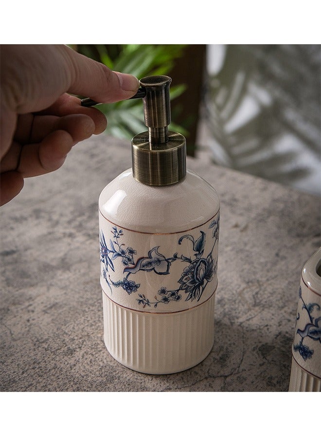 5 Piece Bathroom Set,Ceramic Material,Durable and Easy to Take Care Of,Including Mouthwash Cup/Soap Box/Dispenser Bottle/Toothbrush Cup,Suitable for Home/Hotel - Image 5