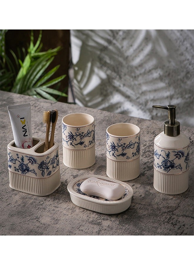 5 Piece Bathroom Set,Ceramic Material,Durable and Easy to Take Care Of,Including Mouthwash Cup/Soap Box/Dispenser Bottle/Toothbrush Cup,Suitable for Home/Hotel - Image 4