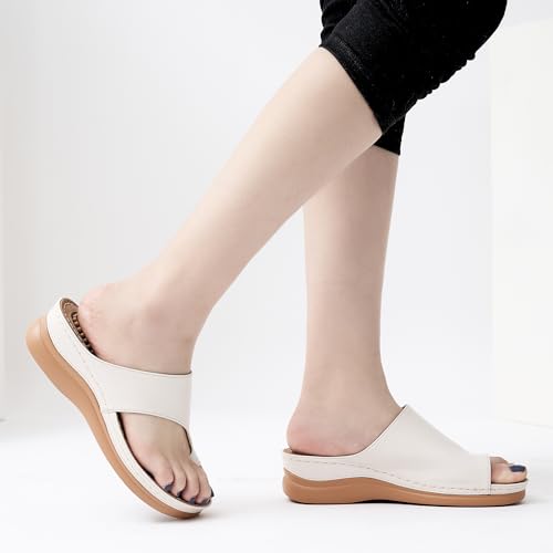 Aomigoct Sandals for Women Wedge Shoes: Comfortable Orthopedic Sandals Womens Dressy Summer Flip Flops Casual Walking Wedges - Image 5
