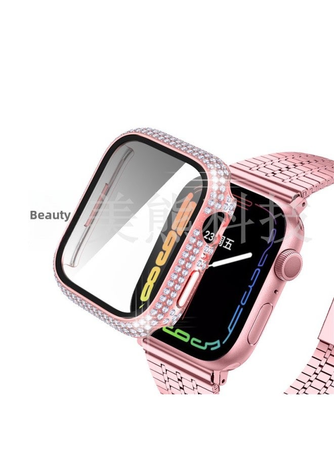 Applicable To For Apple For Apple Watch7/8 Generation Full Diamond Integrated Shell Electroplating Pc Full Diamond + Tempered Film Integrated Case-Color:Silver-full Diamond Integrated-Appearance Size:41mm - Image 3