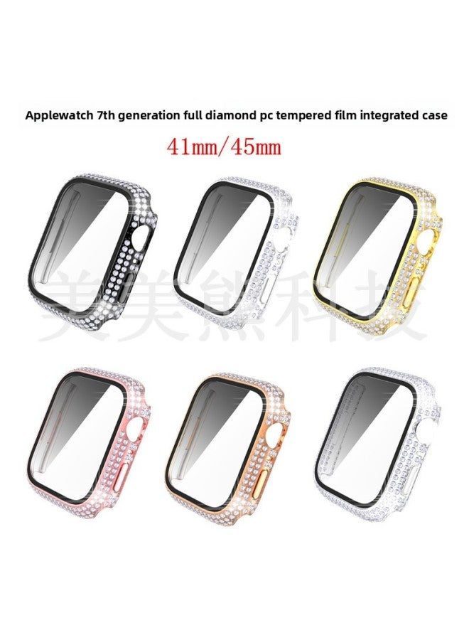 Applicable To For Apple For Apple Watch7/8 Generation Full Diamond Integrated Shell Electroplating Pc Full Diamond + Tempered Film Integrated Case-Color:Silver-full Diamond Integrated-Appearance Size:41mm - Image 2