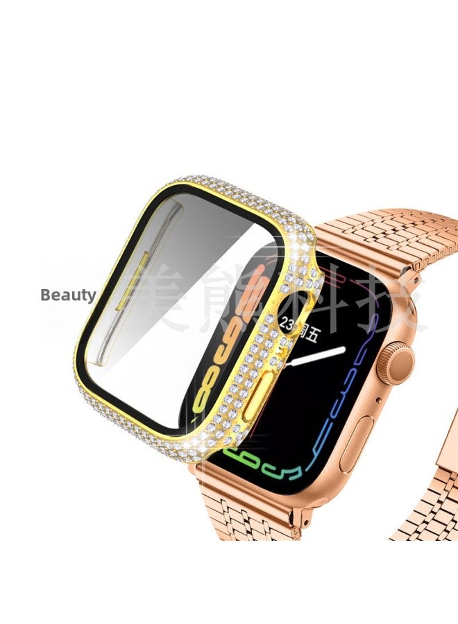 Applicable To For Apple For Apple Watch7/8 Generation Full Diamond Integrated Shell Electroplating Pc Full Diamond + Tempered Film Integrated Case-Color:Silver-full Diamond Integrated-Appearance Size:41mm - Image 4