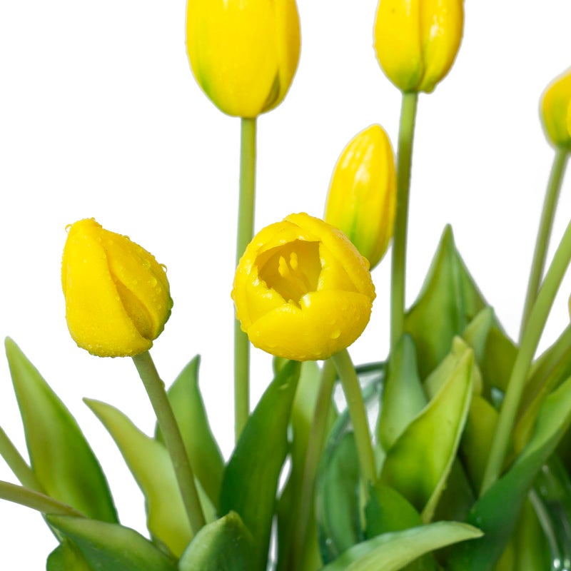DUYONE 15pcs Artificial Tulips Flowers, Latex Bouquet, Fake Tulips for Office Wedding Party Home Kitchen Garden Decoration-B Yellow - Image 5