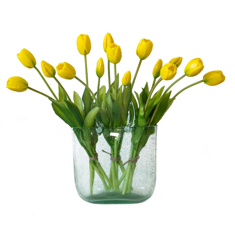 DUYONE 15pcs Artificial Tulips Flowers, Latex Bouquet, Fake Tulips for Office Wedding Party Home Kitchen Garden Decoration-B Yellow - Image 1