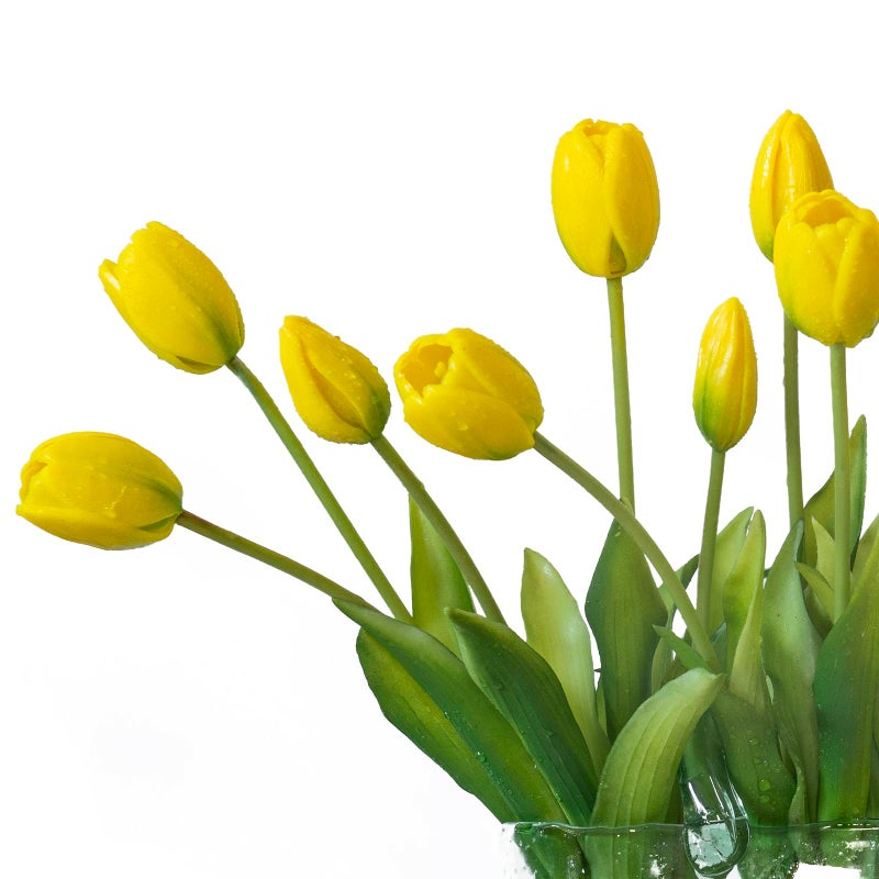 DUYONE 15pcs Artificial Tulips Flowers, Latex Bouquet, Fake Tulips for Office Wedding Party Home Kitchen Garden Decoration-B Yellow - Image 3