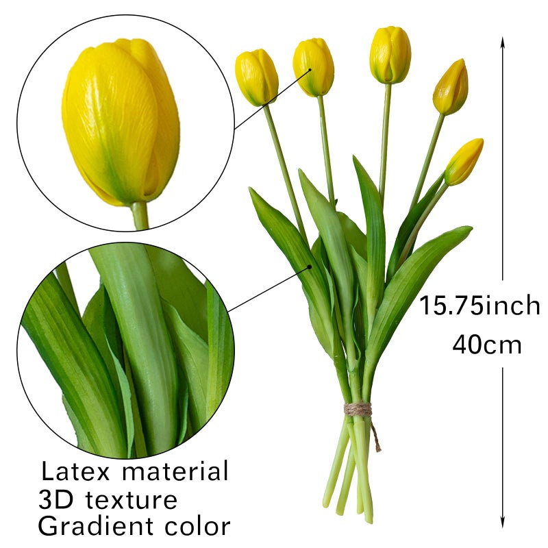 DUYONE 15pcs Artificial Tulips Flowers, Latex Bouquet, Fake Tulips for Office Wedding Party Home Kitchen Garden Decoration-B Yellow - Image 2