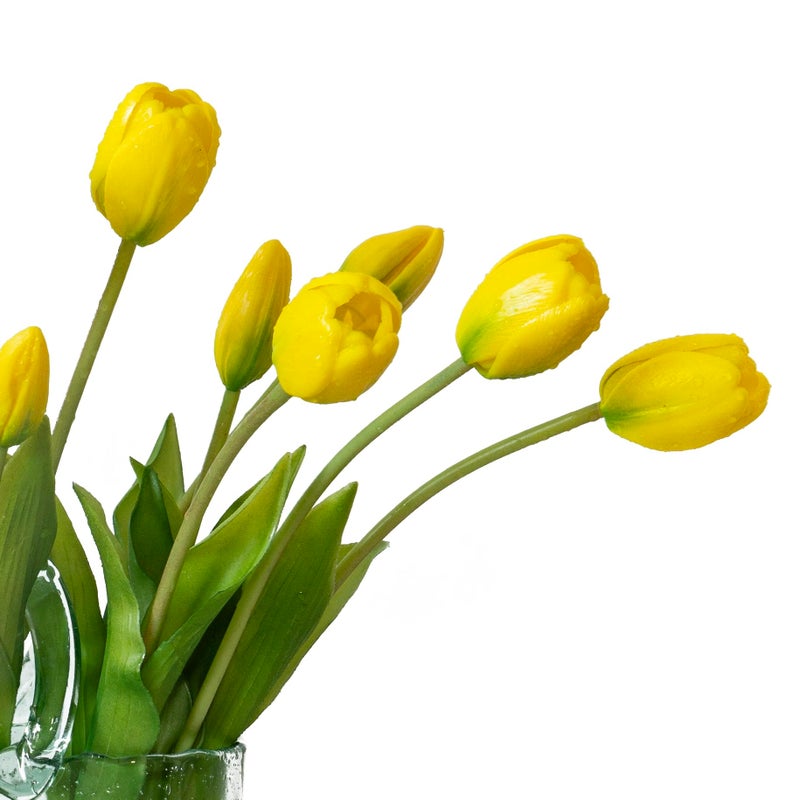 DUYONE 15pcs Artificial Tulips Flowers, Latex Bouquet, Fake Tulips for Office Wedding Party Home Kitchen Garden Decoration-B Yellow - Image 4