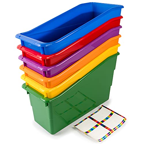 Really Good Stuff-163319 Durable Magazine, Book, Folder, File and Binder Holders – Ideal for Narrow or Vertical Storage Needs– Instantly Color Code Home Classroom –Assorted Primary Colors(Set of 6) - Image 4